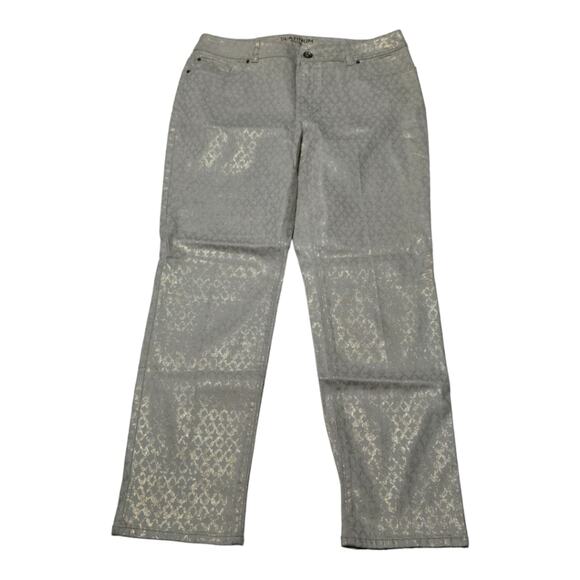 Chico's Platinum Gold Geometric Print Stretch Straight High Waist Jeans Size 6 - Picture 3 of 16